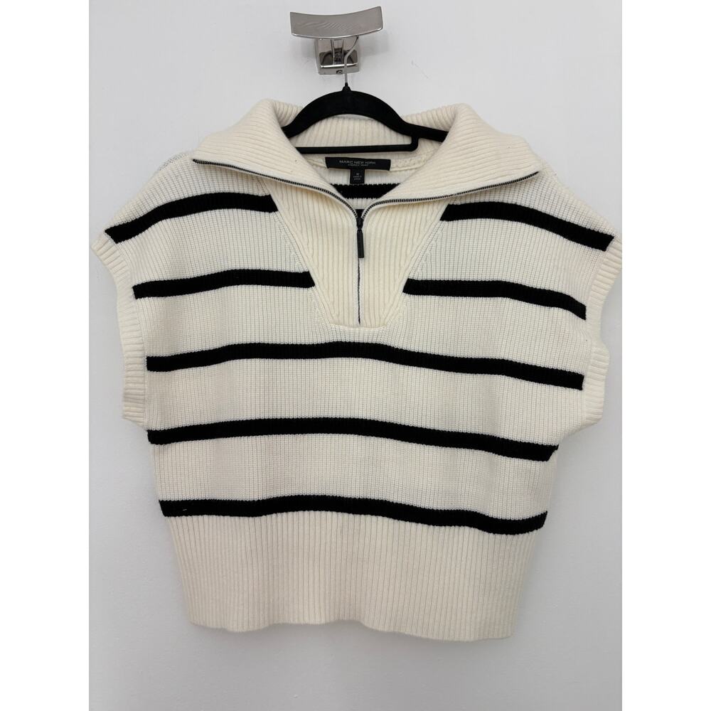 Marc New York Black & White Striped Quarter Zip Cropped Sweater Vest Size M NWT